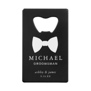 White Bow Stropdas Groomsman Gepersonaliseerde bru Creditkaart Flessenopener