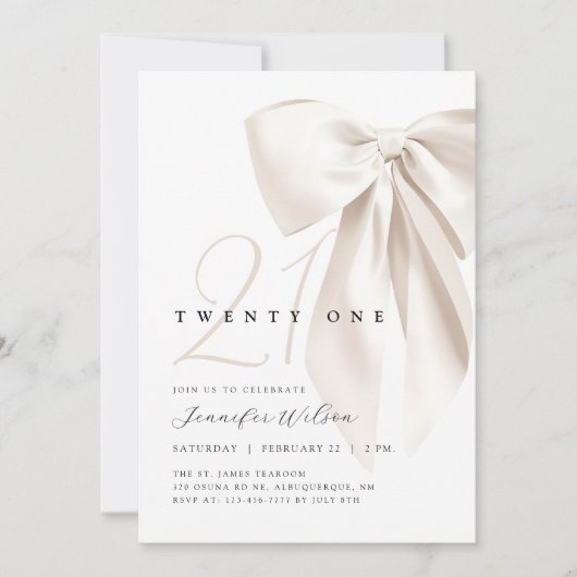 White Bow Twenty One Verjaardag Uitnodiging (Voorkant)