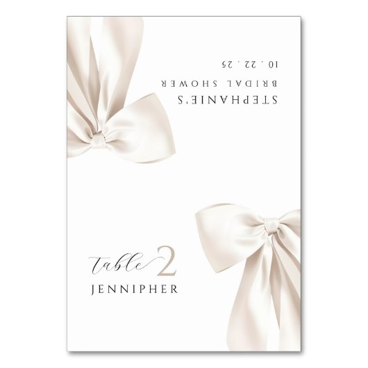 White Bow Vrijgezellenfeest Tafelnaam Kaart (Voorkant)