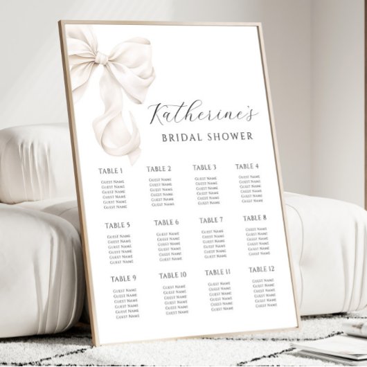 White Bow Vrijgezellenfeest Zitplaatskaart Poster