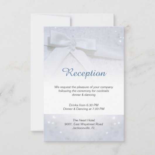 White bow Wedding 2-in-1 Reception Accommodatie Kaart (Voorkant)