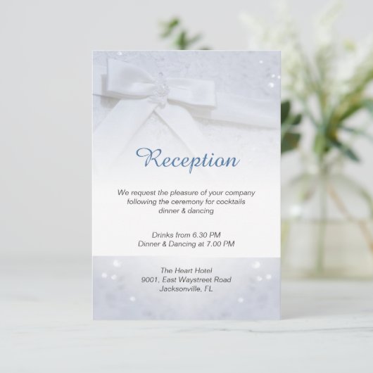 White bow Wedding 2-in-1 Reception Accommodatie Kaart (Staand voorkant)