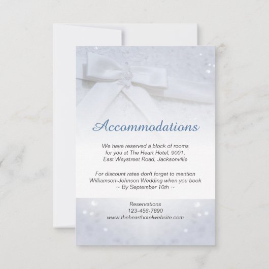 White bow Wedding 2-in-1 Reception Accommodatie Kaart (Achterkant)