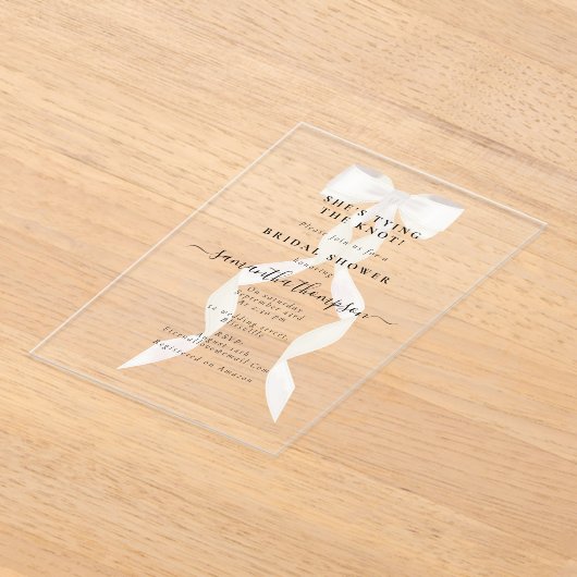 White Bow Ze bindt de knoop Vrijgezellenfeest Part Acryl Uitnodigingen (Laagn)