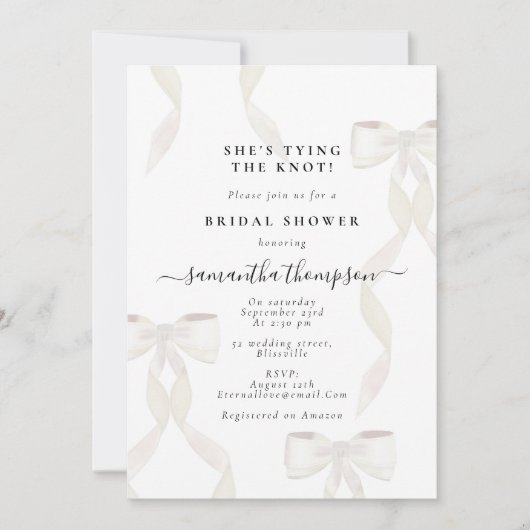 White Bow Ze bindt de knoop Vrijgezellenfeest Part Kaart (Voorkant)