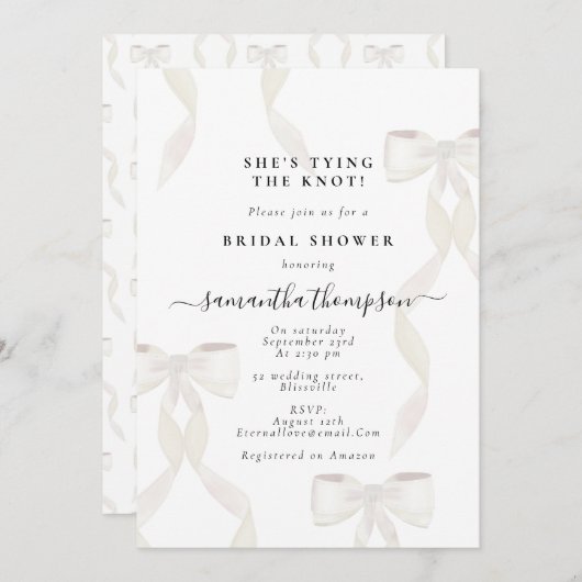 White Bow Ze bindt de knoop Vrijgezellenfeest Part Kaart (Voorkant / Achterkant)