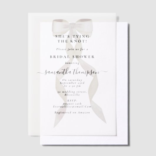 White Bow Ze bindt de knoop Vrijgezellenfeest Part Vellum Uitnodigingen (Offset)