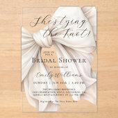 White Bow Ze bindt het knoop Vrijgezellenfeest Acryl Uitnodigingen (Voorkant)