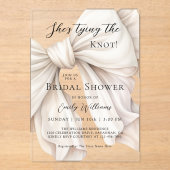 White Bow Ze bindt het knoop Vrijgezellenfeest Acryl Uitnodigingen (Voorkant)