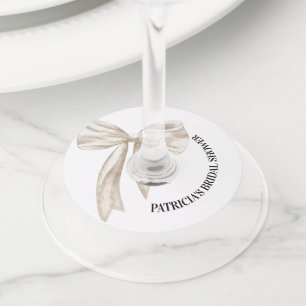 White Bow Ze bindt het knoop Vrijgezellenfeest Wijnglaslabel