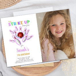 White Bowling Birthday Uitnodigingen met foto