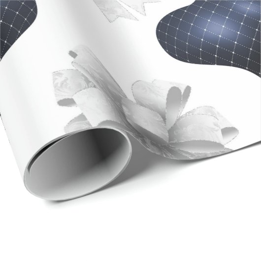 White Bows Blue Ornamenten Vakantie Cadeaupapier (Rol Hoek)