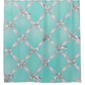 White Bows Turquoise Robin's Egg Blue Douchegordijn (Voorkant)