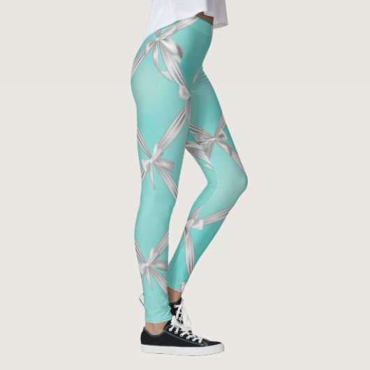 White Bows Turquoise Robin's Egg Blue Leggings (Rechts)
