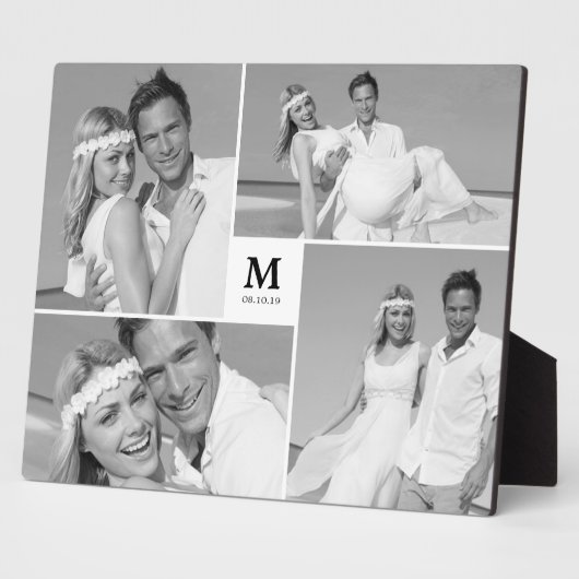 White Box Timeless Monogram Weddenschap Foto Easel Fotoplaat (Zijkant)