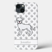White Boxer Cute Cartoon Dog & Name Case-Mate iPhone Case (Achterkant)