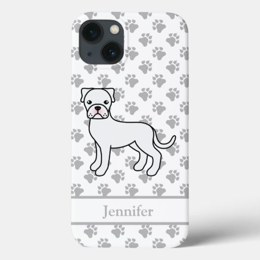 White Boxer Cute Cartoon Dog & Name Case-Mate iPhone Case (Achterkant)