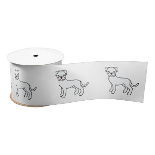 White Boxer Cute Cartoon Dog Satijnen Lint