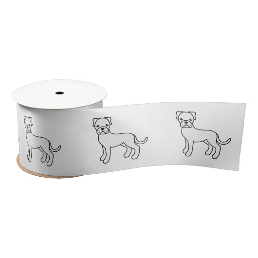 White Boxer Cute Cartoon Dog Satijnen Lint (Spoel)