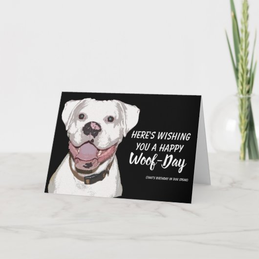 White Boxer Dog Birthday Card - Happy Wof Day Kaart (Voorkant)