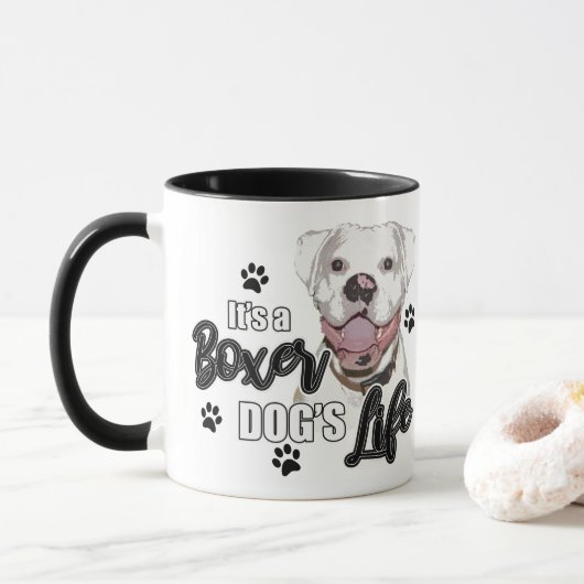 White boxer Dog Coffee Cut Mok (Met donut)