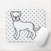 White Boxer Dog Cute Cartoon Illustration & Paws Muismat (Met muis)