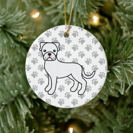 White Boxer Dog Cute Illustration & Paws Keramisch Ornament (Boom)