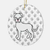 White Boxer Dog Cute Illustration & Paws Keramisch Ornament (Links)