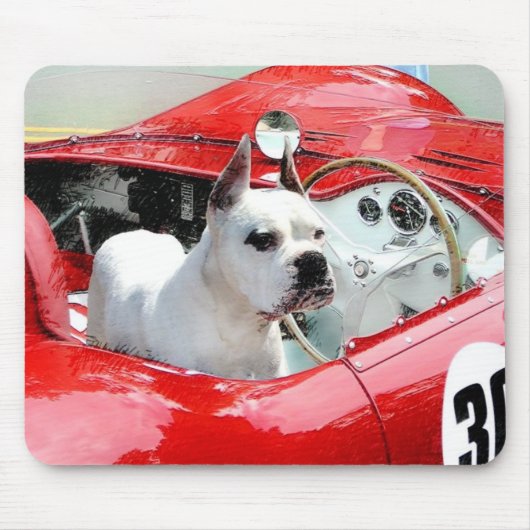 White Boxer Dog in Maserati mousepad Muismat (Voorkant)