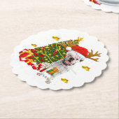 White Boxer Dog-kerstlampboom — Santa hat Kartonnen Onderzetters (Gekanteld)