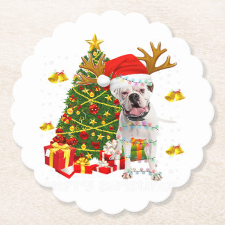White Boxer Dog-kerstlampboom — Santa hat Kartonnen Onderzetters