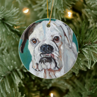 White Boxer Dog-kerstversiering Keramisch Ornament