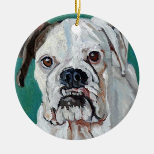 White Boxer Dog-kerstversiering Keramisch Ornament (Voorkant)