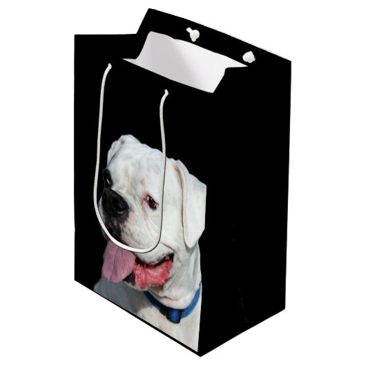 White Boxer dog Medium Cadeauzakje (Voorkant Gekanteld)