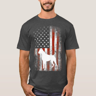 White boxer Dog Patriotic American Flag 4th of Ju T-shirt