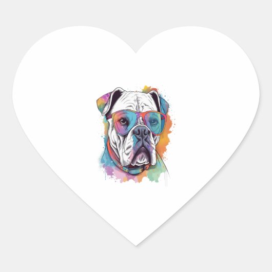 White Boxer Dog Pop Art met Zonnebril 5 Hart Sticker (Voorkant)