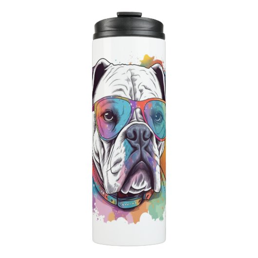 White Boxer Dog Pop Art met Zonnebril Thermosbeker (Voorkant)
