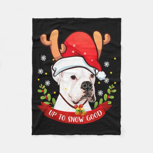 White Boxer Dog Reindeer Christmas Gift Boys Girls Fleece Deken (Voorkant)