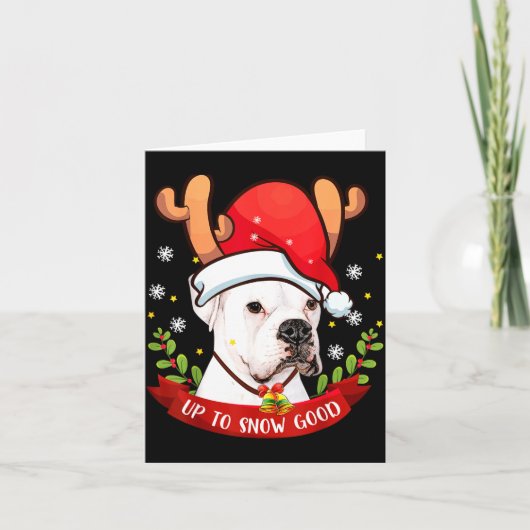 White Boxer Dog Reindeer Christmas Gift Boys Girls Kaart (Voorkant)