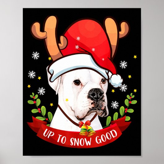 White Boxer Dog Reindeer Christmas Gift Boys Girls Poster (Voorkant)