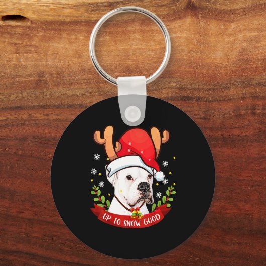 White Boxer Dog Reindeer Christmas Gift Boys Girls Sleutelhanger (Voorkant)