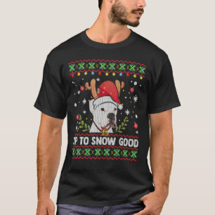 White Boxer Dog Reindeer KerstSweater T-shirt