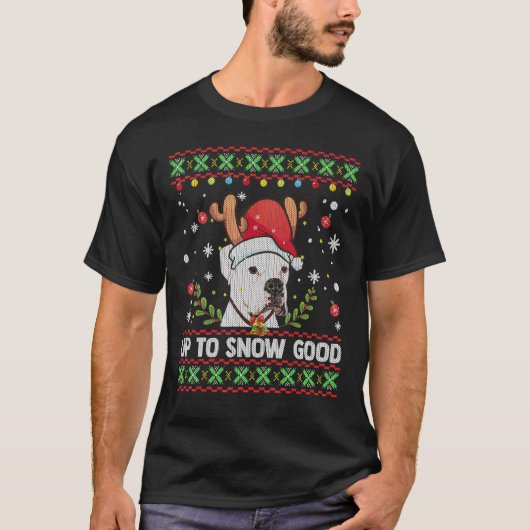 White Boxer Dog Reindeer KerstSweater T-shirt (Voorkant)