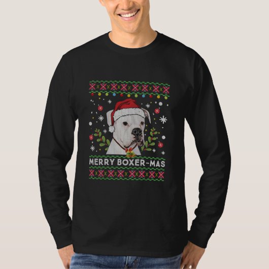 White Boxer Dog Santa Ugly Christmas Sweater  T-shirt (Voorkant)