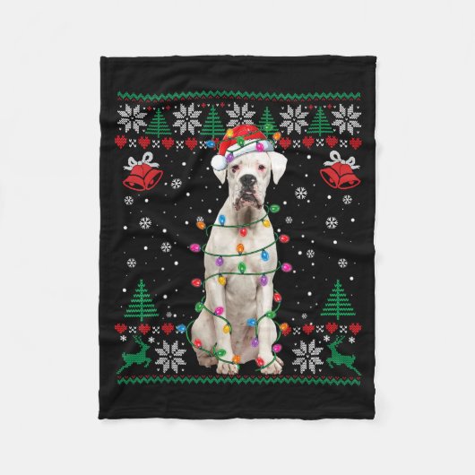 White Boxer Dog Ugly Christmas Sweater Funny Xmas  Fleece Deken (Voorkant)