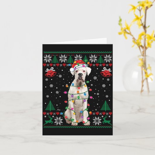 White Boxer Dog Ugly Christmas Sweater Funny Xmas  Kaart (Gele Bloem)