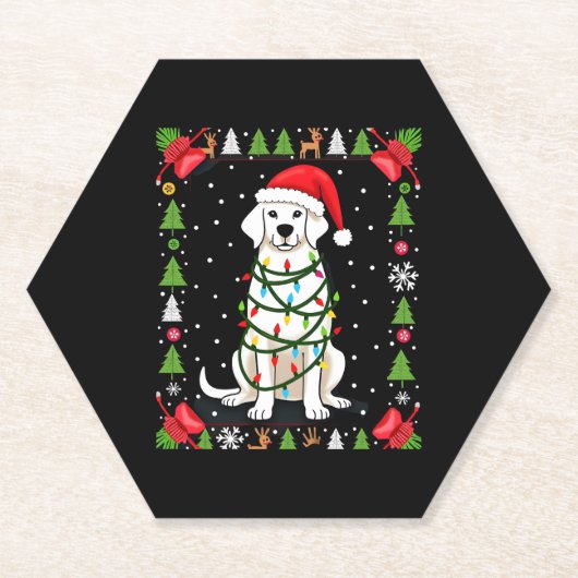 White Boxer Dog Ugly Christmas Sweater Funny Xmas Kartonnen Onderzetters (Voorkant)