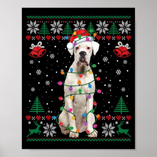 White Boxer Dog Ugly Christmas Sweater Funny Xmas Poster (Voorkant)