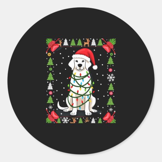 White Boxer Dog Ugly Christmas Sweater Funny Xmas Ronde Sticker (Voorkant)