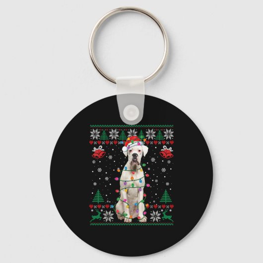 White Boxer Dog Ugly Christmas Sweater Funny Xmas  Sleutelhanger (Voorkant)